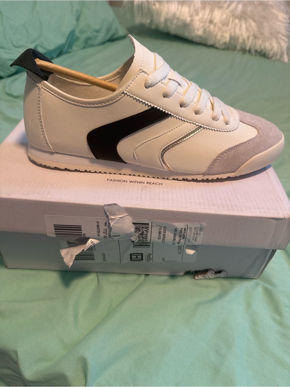 Women's White Sneaker with Black Accent - Casual Lace-Up